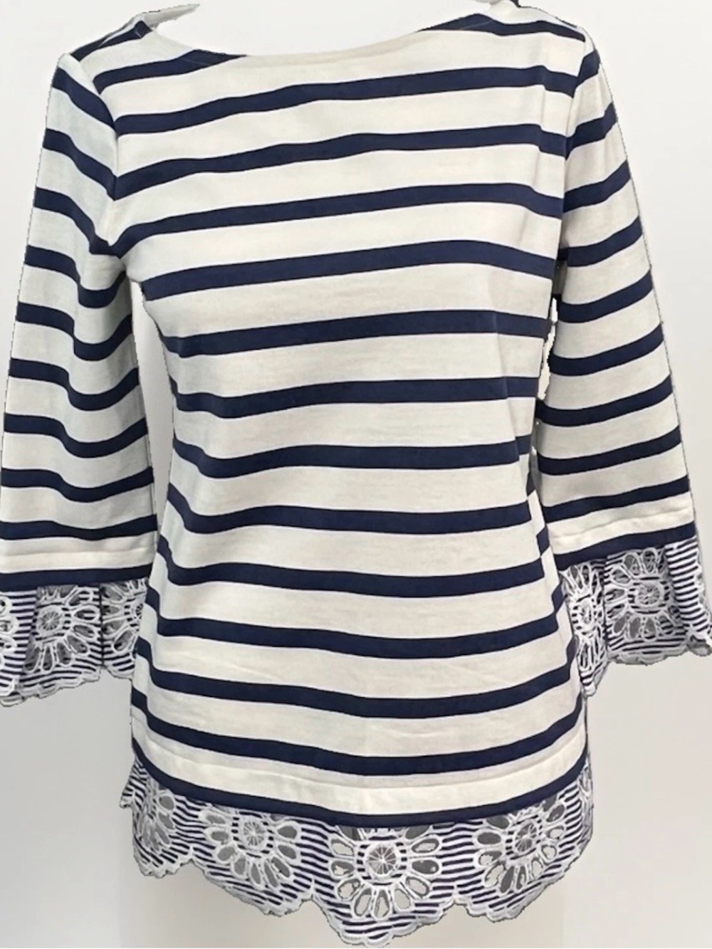 Charter Club Navy & White Striped Lace-Hem Tunic